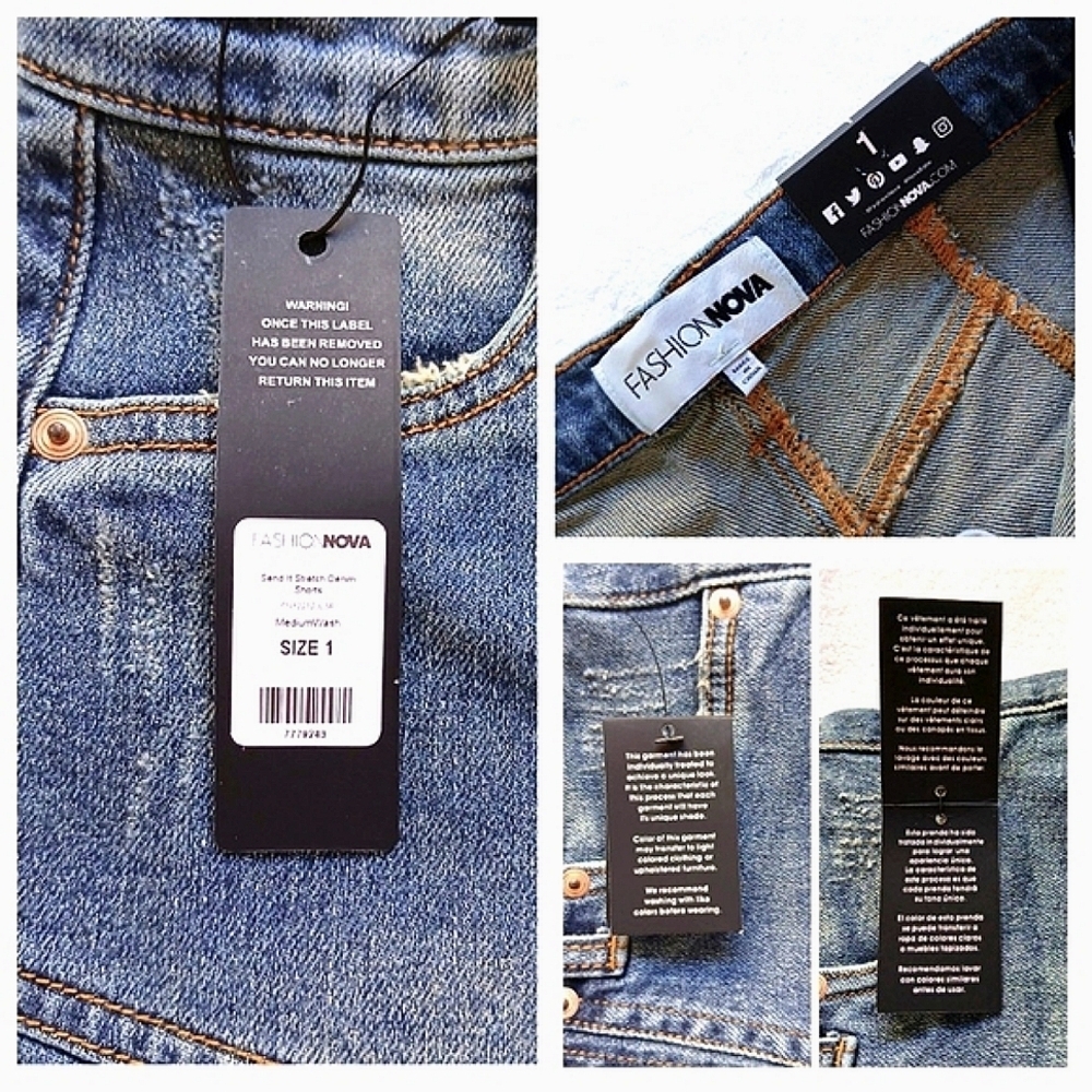 NWT Fashion Nova Medium Wash Denim Shorts Juniors 1 / Women's XS Rolled Cuffs - Picture 4 of 5